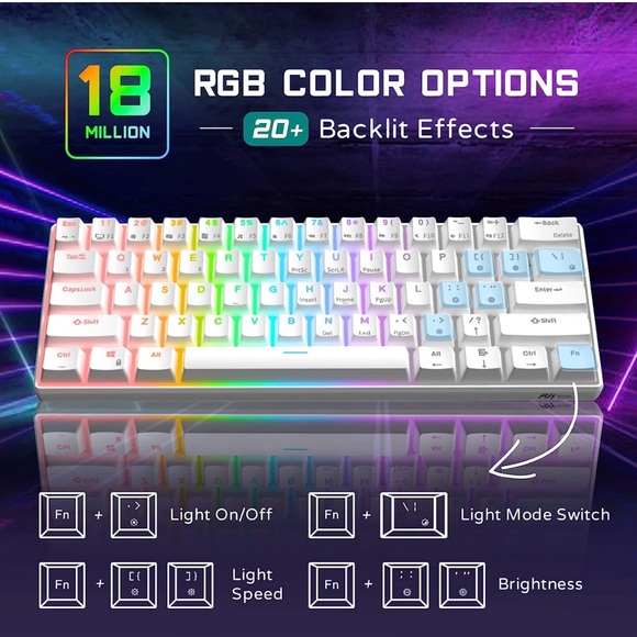RK61 Wired 60% Mechanical Gaming Keyboard RGB Backlit Ultra-Compact Hot-Swappabl - Picture 4 of 10